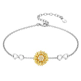 VLXQW Sterling Silver Sunflower Bracelet - Sun Flower Bracelets Sunflower Bracelet Jewelry For Women 3