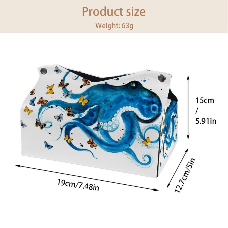 2 Pack Tissue Box Cover Holder, Blue Owl Head Rectangle