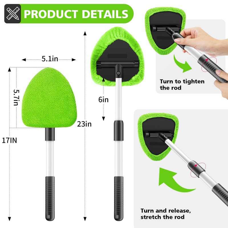 Windshield Cleaning Tool, 23-inch Extendable Handle Car Window Cleaner with