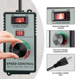 AC Motor Speed Controller 100V-120V 15A – Variable Fan Speed Regulator with Overload Protection, Voltage LED Display, Electronic Voltage Control – for Router, Fan, HVAC, Drill