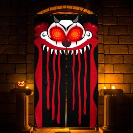 Mindsoft Halloween Clown Backdrop Decorations Spooky Creepy Clown Carnival Decoration with Glowing Red Eyes, Scary Horror Theme Banner for Outdoor Yard, Garage Archway, Party, Photo Booth Props