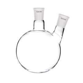 Double Necks Round Bottom Flask 24/40 Ground Joint, Two Necks Boiling Bottle – Borosilicate Glass 2 Necks Lab Flask by Dinglab Lab Glassware (1000ML)