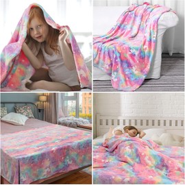 Wajade Glow in Dark Blanket Soft Flannel Fleece Blanket for Kids Football Blanket for Bedroom Cot (Unicorn 130 * 150 CM)