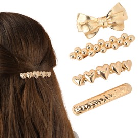 MOTIBACK 4Pcs Gold Hair Barrettes Clip Elegant Hair Clips for Women Vintage Style Metal Non Slip Hair Accessories for Women Perfect for Thick Short or Long