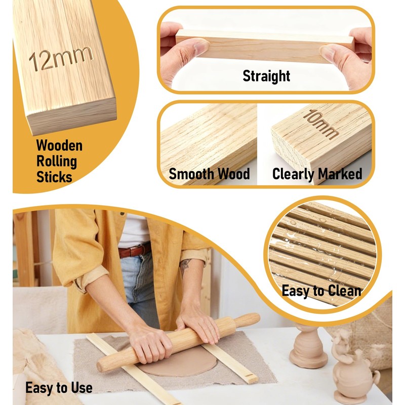 Clay Rolling Pin Guides, 10Pcs Pottery Teaching Rolling Mud Stick
