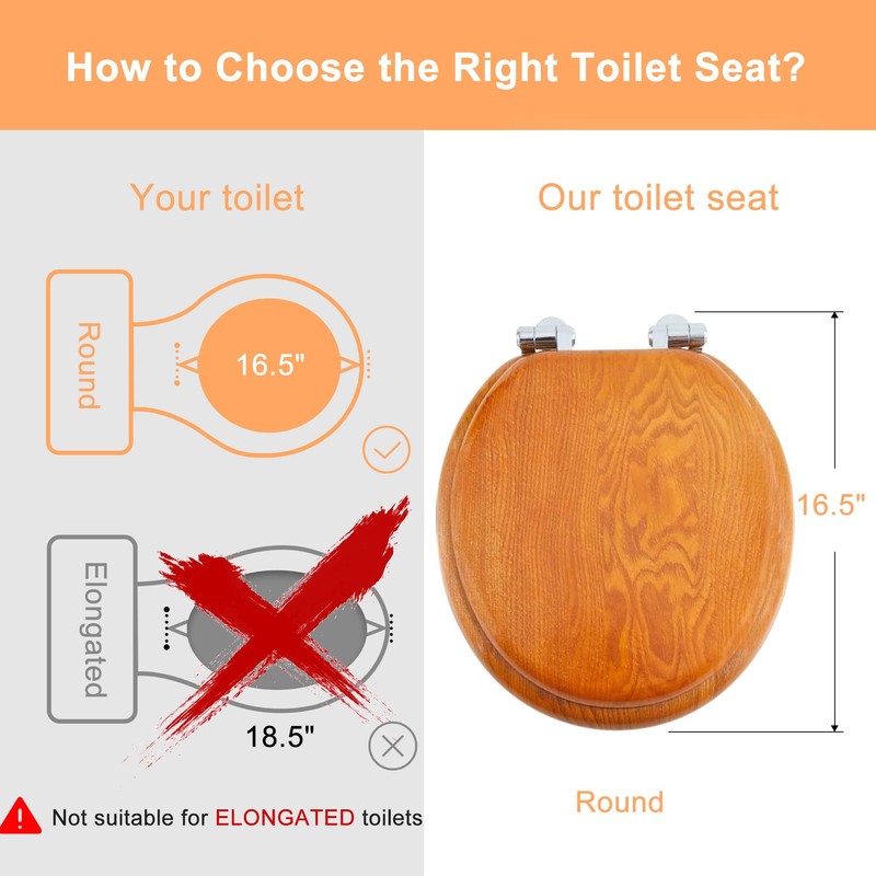 Angel Shield Wood Veneer Natural Toilet Seat with Quiet Close,Easy