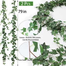 mizii 2 Strands Artificial Vines Ivy Garland 79" Fake Vine with Silk Green Leaves Faux Hanging Plants Greenery Decoration for Bedroom Home Wall Party Wedding Arch Apartment Room Decor (Ivy)