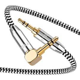 YYTCG Audiophile 90 Degree 3.5mm Aux Cable (3.28ft/1m) - 4N Oxygen-Free Copper, Gold-Plated & Braided Design for Hi-Fi Sound - Universal TRS Aux Cord for Car/Home/Headphones