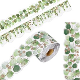 2 Sides printed Bulletin Board Borders Classroom Decor Bulletin Decor Spring Decorations Eucalyptus Die-Cut Wall Sign Spring Trim Decals Tropical Leaves Greenery Wall Restroom Decoration Green (98ft)