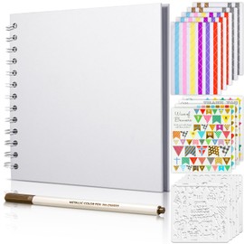 GOTIDEAL 7 x 7 Inch Scrapbook Album with Metallic Markers,40 Pages Kraft Paper Photo Albums for Wedding&Anniversary,Family DIY Scrap Books with Scrapbooking Stickers Corners(White)