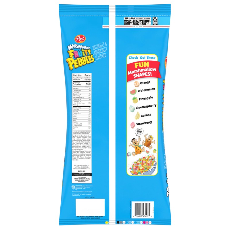 Fruity PEBBLES Marshmallow Sweetened Rice Cereal, Gluten Free, 30 oz