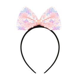 Glitter Bow Headband Pink Sequin Bow Headbands for Girls Big Bow Headband Bowknot Headbands Head Bands for Women's Hair Non Slip Bows Headband Hair Band Christmas Birthday Party Decorations