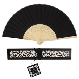 Homiliky Hand Fans, Silk Fan with Gift Box - Folding Chinese Fan with Bamboo Ribs for Wall Decoration (Black)