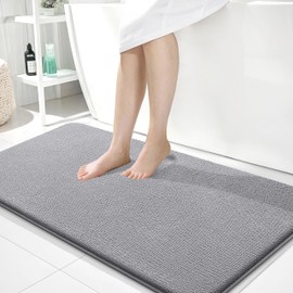 OLANLY Thick Memory Foam Bath Mat Rug 44x24, Extra Soft Absorbent Bathroom Rug, Quick Dry Bath Mats, Non-Slip, Machine Washable Carpet for Bathroom, Tub and Shower, Home Decor Accessories, Grey