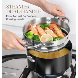 MICHELANGELO Nonstick Saucepan with Lid, Ceramic Sauce Pan Sets with Steamer, Easy to Clean Sauce Pans, Multi-Purpose Cooking Pots, 1QT & 2QT & 3QT, with Steamer, Black