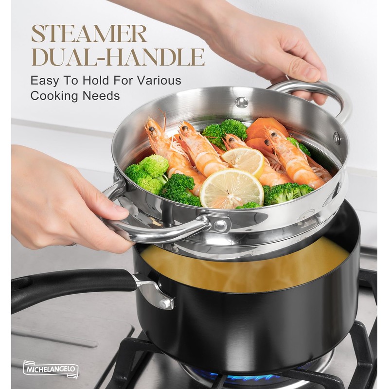 MICHELANGELO Nonstick Saucepan with Lid, Ceramic Sauce Pan Sets with