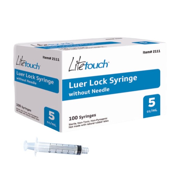 LiteTouch 5mL Luer Lock Syringe, Sterile, Individually Sealed - 100
