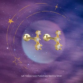 Constellation Star 14K Yellow Gold Plated Nap Earrings Sterling Silver Earrings CZ Stone Screw Back Hypoallergenic Earrings Cartilage Helix Celestial Piercing Earrings For Women
