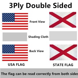 GIEAMTYU 2 Pack Double Sided Alabama State and America USA Boat Flags 12x18inch,220D Sturdy Nylon US Flag for Boat Motorcycle Truck,Alabama AL Marine Flags with 2 Brass Grommets.