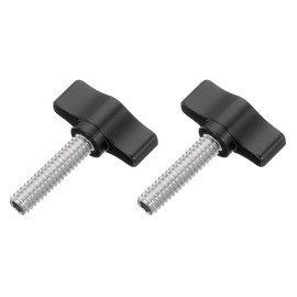 QUARKZMAN Pack of 2 1/4 inch - 27 thumb screw, 304 stainless steel threaded part, knurled thumb screw, adjustable T-piece thumb screw, handle knobs for various stands and machines, black