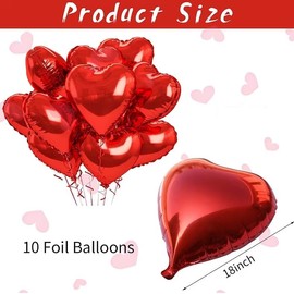 Volunx Red Heart Balloons,10Pcs Helium Red Heart Shaped Foil Balloons,18Inch Red Love for Valentine's Day Anniversary Birthday Anniversary Wedding Party Decorations Fun