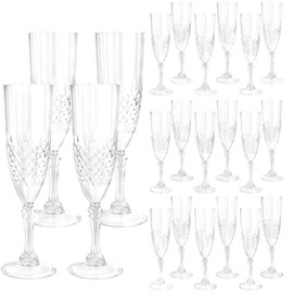 HTTBEIZI 24PCS Transparent White Plastic Champagne Flutes Glasses Bulk, 7OZ, Made of Plastic Material Can be Used for Weddings, Fun Parties