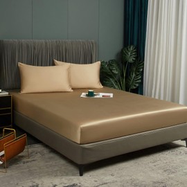 Luofanfei Bamboo Lyocell Fitted Sheet 180 x 200 cm Gold Khaki Box Spring Bed Terry Cloth Topper Shiny Bamboo Fibre Flat Sheet 180 x 200 Plain Fitted Sheets for High Mattresses up to 25-30 cm