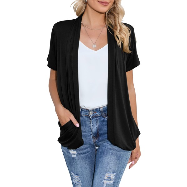 HIYIYEZI Casual Short Sleeved Cardigans Tops for Women Summer Dressy
