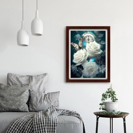 MOER SKY Fantasy White Roses and Clock 5D Diamond Painting for Adults, DIY Rose Diamond Art Kits for Adults Paint by Number Kits Crafts for Adults for Home Wall Art Bedroom Decor Gifts 30x40cm