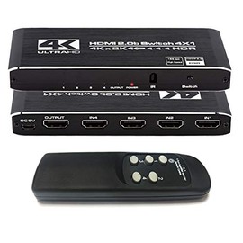 4K HDMI Switch 4x1, 4 Port HDMI Selector Switcher 4 in 1 Out with IR Remote Control Support 4K@60Hz, 4Kx2K, HDR, HDMI 2.0b, HDCP 2.2, 3D, 1080P