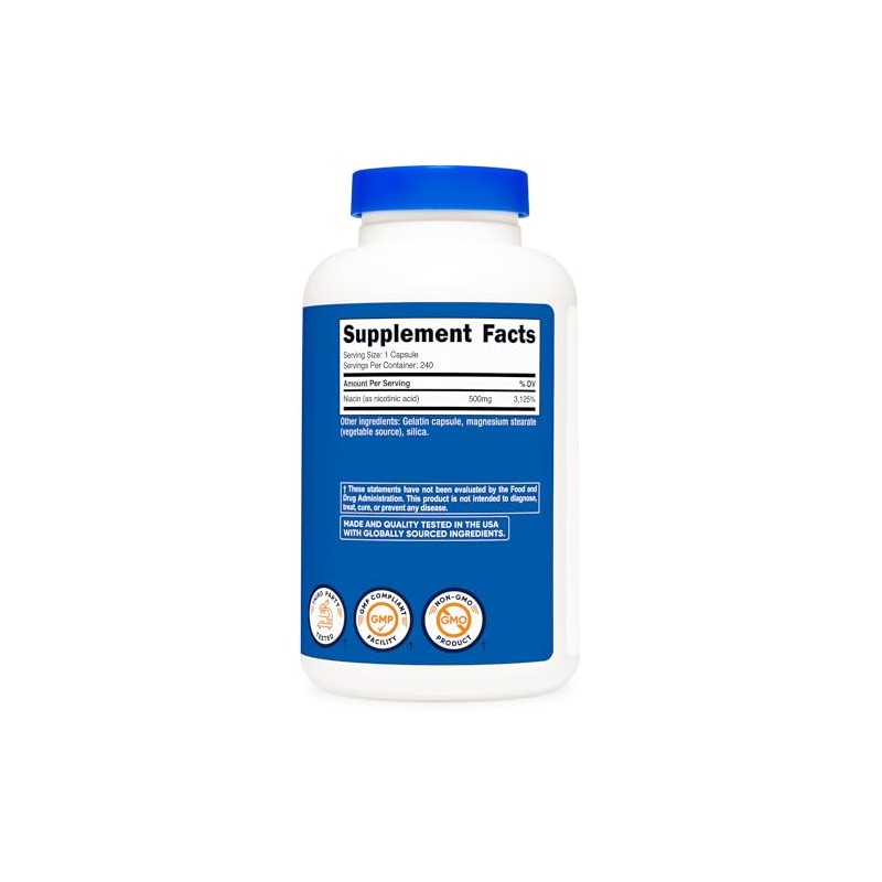 Nutricost Niacin (Vitamin B3) 500mg, 240 Capsules - with Flushing,