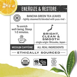 Numi Organic Yuzu Bancha Japanese Green Tea, 48 Green Tea Bags, Micro-Plastic Free