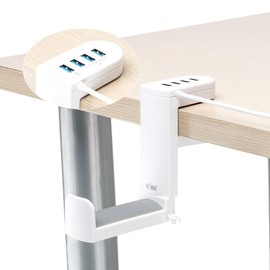 KIWIFOTOS Headphone Stand Holder with 360° Swivel Headset Hanger + Adjustable Springed Clamp, Desktop Gaming Headset Holder Hook Mount - with USB 3.0 x1 + USB 2.0 x3 - white