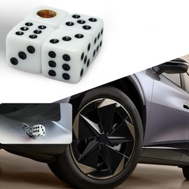 QZTYTY 4PCS Dice Tire Valve Stem Caps, Car Tire Air Valve Caps, Corrosion Resistant Leak-Proof Tire Air Cap Set, Universal Copper Core Tire Valve Stem Covers for Vehicles (White)