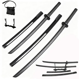 2PCS Polypropylene Plastic Training Martial Sword，Black Practice Katana Sword with Sheath，Training Katana for Practice，with Belt and Stand