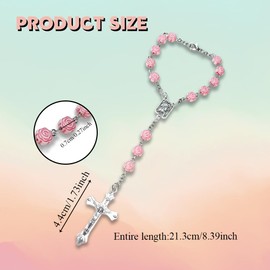 Lyxheth 2PCS Car Rosary for Rearview Mirrors, Car Mirror Hanging Accessory, Cross Medal Rearview Mirrors Hanging Ornament, Rosary Pendant Cars Rear View Mirror Charm for Women and Men (Rose)