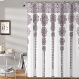 Lush Decor Stripe Medallion Shower Curtain-Fabric Mandala Bohemian Damask Print Design, 72" x 72", Purple