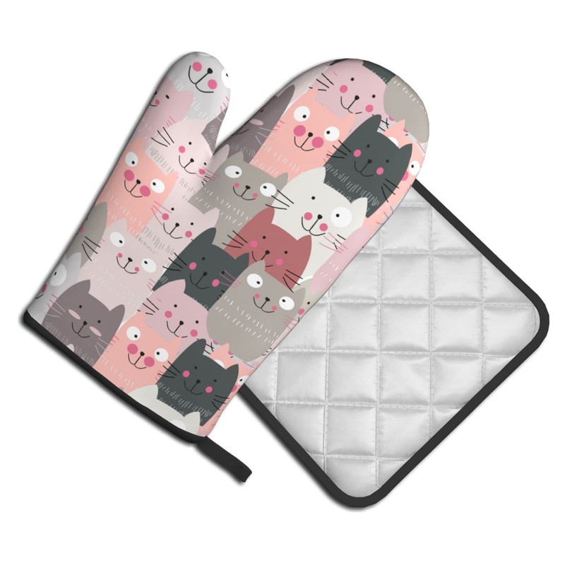 Oplp Funny Pink Cute Cats Oven Mitts and Pot Holders