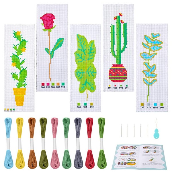 arricraft Set of 5 Cross Stitch Bookmark Sets with Plant