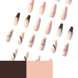 Christmas Artificial Fake Nails, Press on Nails Square Long Length, 24Pcs Glossy Full Cover Acrylic Coffin False Nails with Xmas Gingerbread Man Designs, Stick on Fingernails for Winter(JP1897)