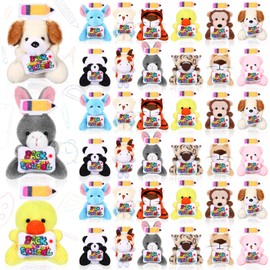 Lunmon 36 Pcs Back to School Mini Plush Animals First Day of School Stuffed Animal Keychains Bulk Small Plush Keychains with Pencil and Sign for Gift Party Favors Supplies Filler