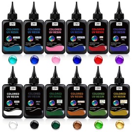 US Warehouse Stock 12 Colors Low Dor Epoxy Acrylic UV Resin Glue Kit Crystal Clear UV Resin DIY for Handicraft Jewelry MakingSize: 6*4*14.5cm, Color: Lake Blue