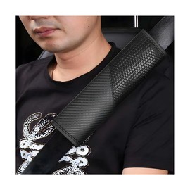 MUQIDA 2PCS Car Seat Belt Covers, Carbon Fiber Seatbelt Pads Shoulder Protection for More Comfortable Driving, Soft Leather Harness Pad Safety Belt Strap Cushion for Car Truck SUV (Black)
