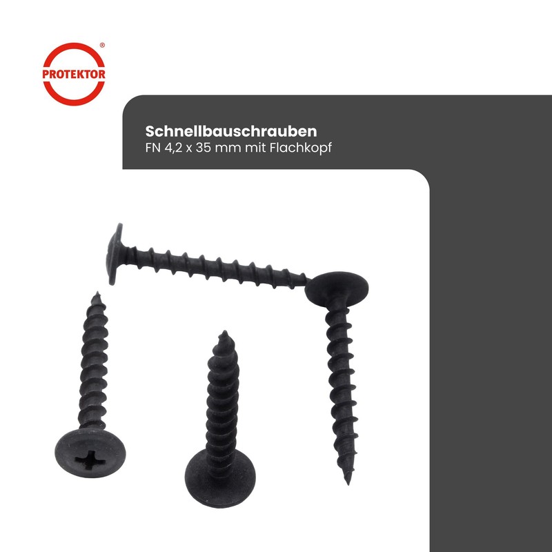 PROTEKTOR 200 x Drywall Screws Fine Thread Plasterboard Screws DIN18182-2,