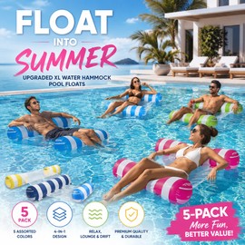 5-Pack XL Inflatable Pool Floats for Adults – 4-in-1 Water Hammock Loungers for Pool, Lake & Beach