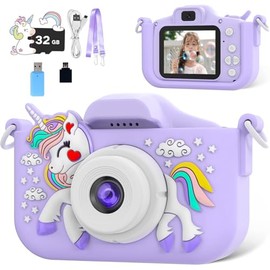 DORGKIRA Mini Cámara Infantil de Juguete, Cámara para Selfies para Niños Niñas, 4800w HD Dual Camera, 1080P HD Video con 32G Tarjeta de Memoria y Lect