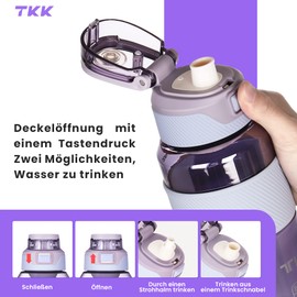 TKK Sport Trinkflasche 1500ml [BPA-frei Tritan] Auslaufsicher Wasserflasche Sportflasche für Fahrrad Camping Yoga Gym Lila 1010