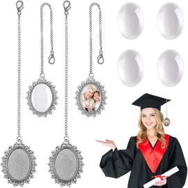 BLOCE Graduation Cap Photo Charm, 4Pcs Class of 2024 College Gifts Custom Graduation Cap Tassel, Silver DIY Memorial Pendant for Graduation Cap and Gown Ceremony
