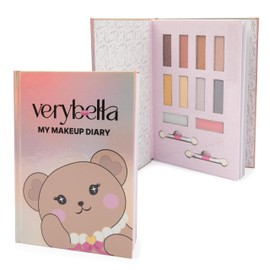 verybella Iridescent Effect Bear Makeup Diary - Contains 8 Colours of Light and Dark Eyeshadows, 2 Lip Balms, 2 Applicators and Lined Pages to Keep Beauty Secrets