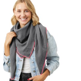 Salt & Sand Muslin Scarf Women's Premium Quality Scarves & Scarves for Women / Neckerchief Women / Muslin Scarf Women / Neckerchief - Oeko-Tex 100 - Especially Skin Friendly, Anthracite with pink
